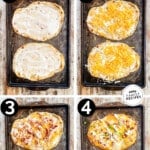 Four images show chicken bacon ranch flatbread being made. The text reads, "Chicken Bacon Ranch Flatbread."