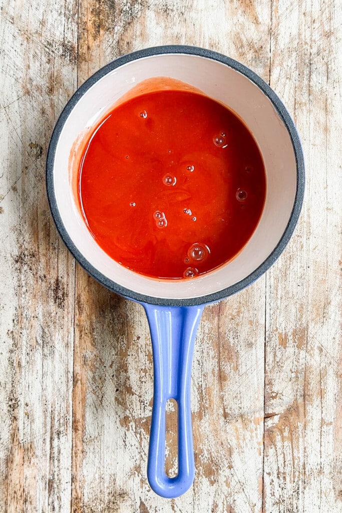 How to make homemade buffalo sauce step 1: heat hot sauce in a sauce pan.