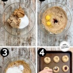 Four step-by-step images showing how to make Peanut Butter Jelly Cookies. The text reads, "Peanut Butter Jelly Cookies."