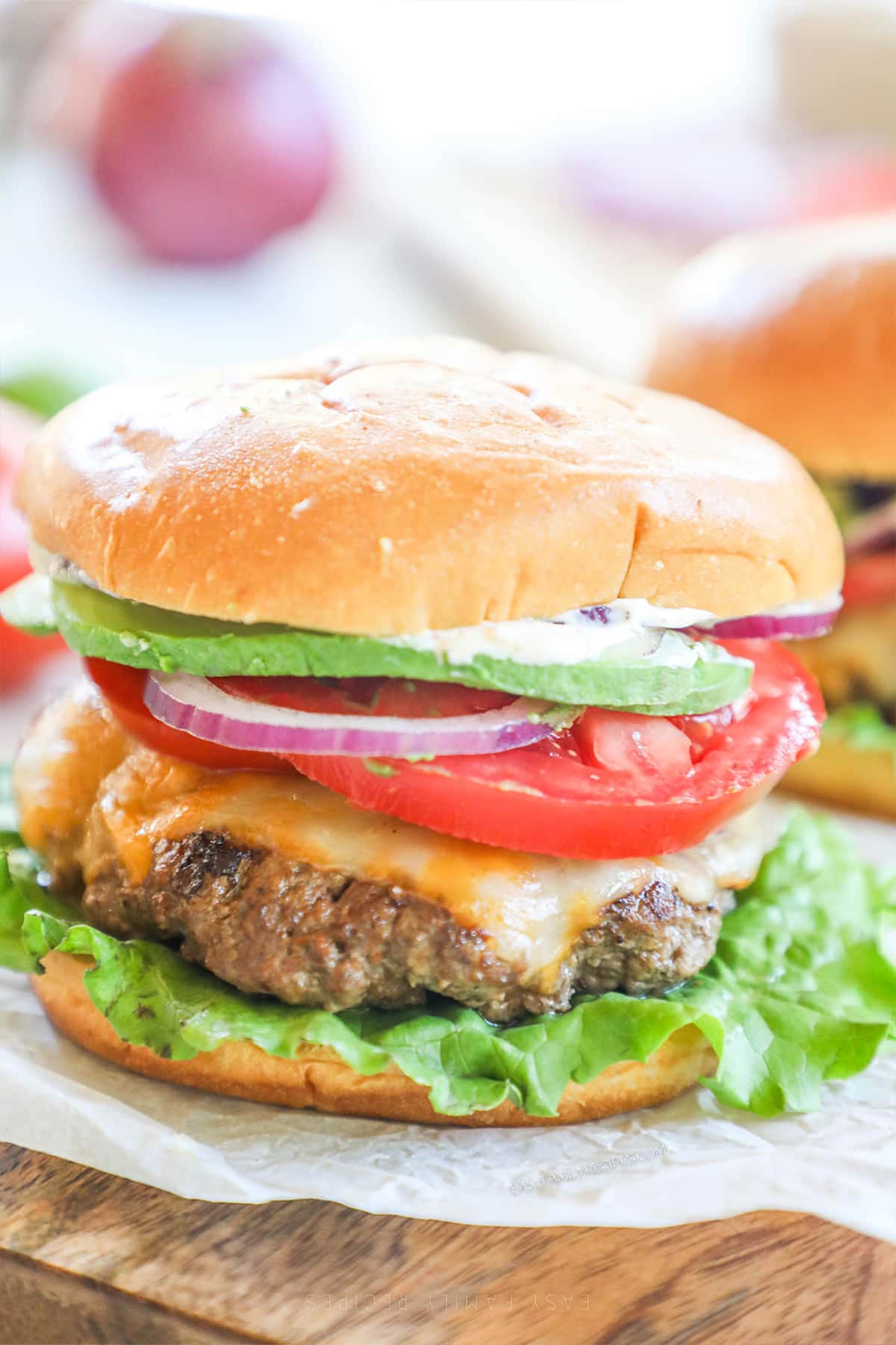 Southwest burger assembled on a plate.