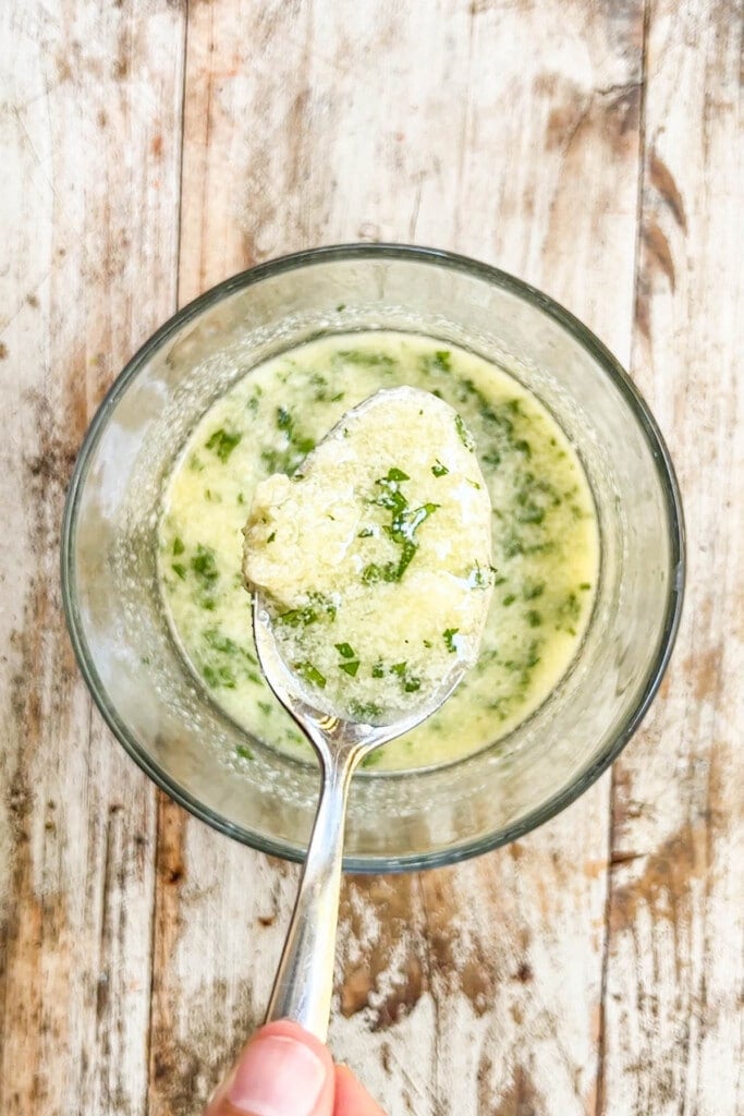 garlic parmesan wing sauce mixed in a bowl. 