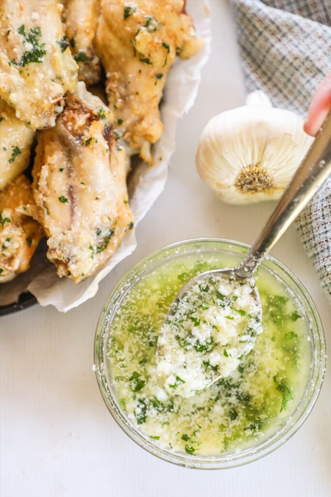 finished parmesan wing sauce in a bowl. 