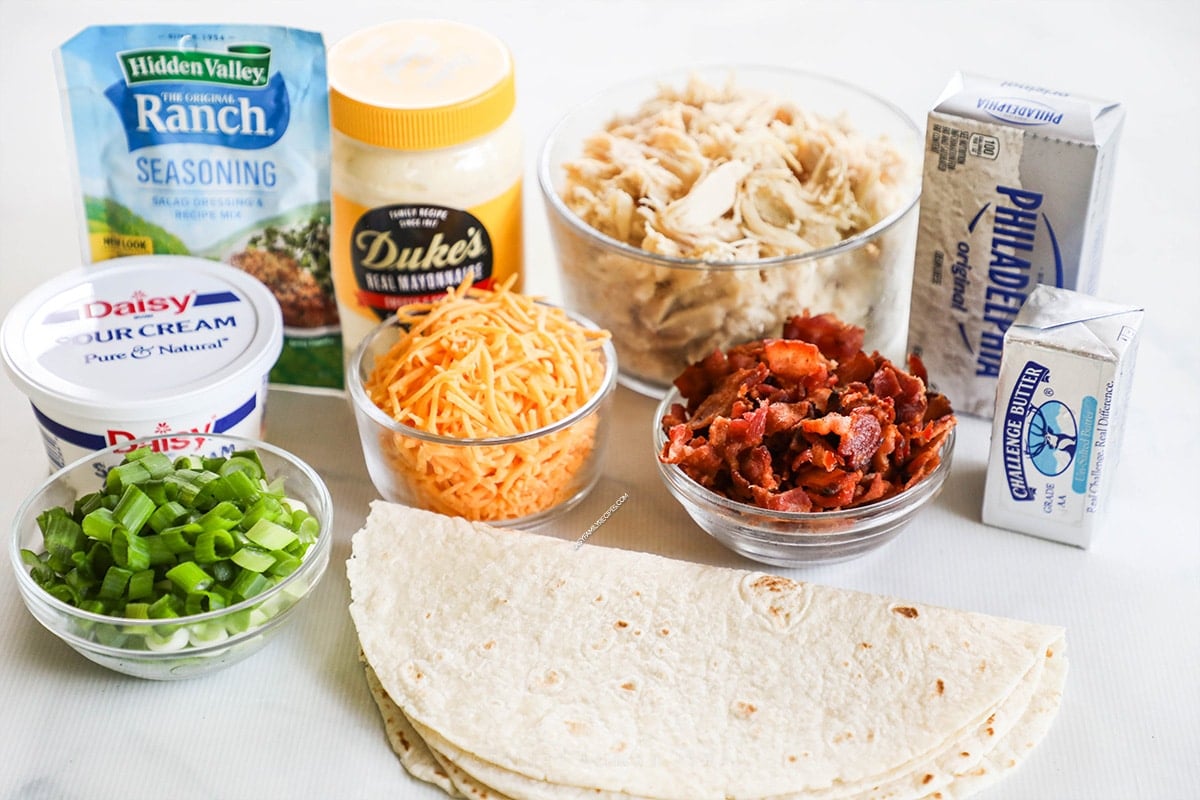 Ingredients for Chicken Bacon Ranch Quesadilla