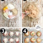 Four images showing how to make Chicken Parmesan Meatloaf Muffins. The text reads, "Chicken Parmesan Meatloaf Muffins."