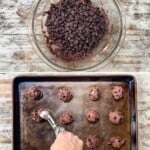 Four images showing the process of making Devil's Food Cake Cookies.