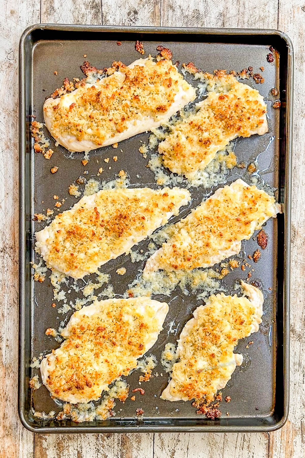 A top view of Monterey Jack Unfried Chicken after baking.