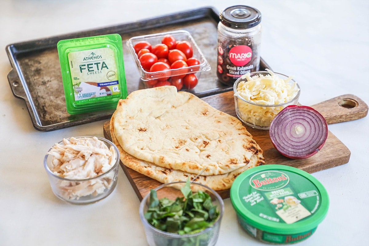 Ingredients for Mediterranean Chicken Flatbread.