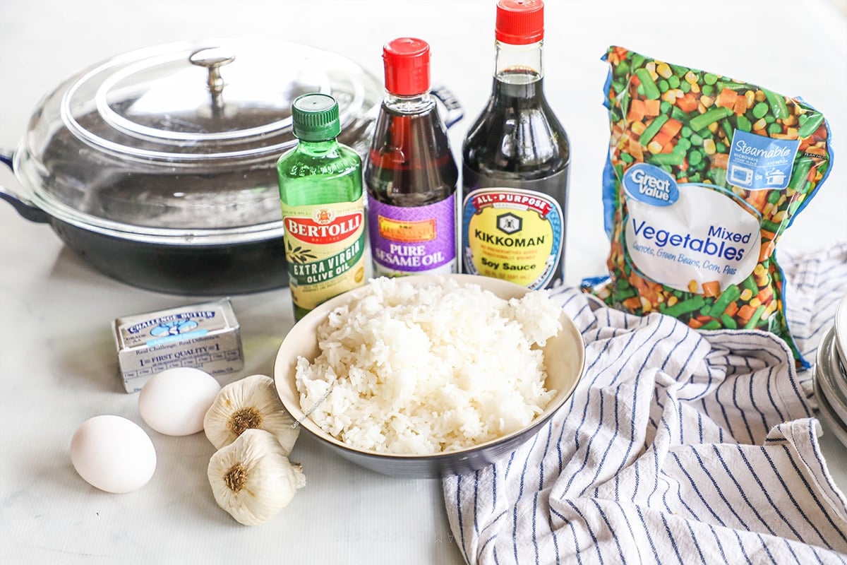 Ingredients for vegetable fried rice