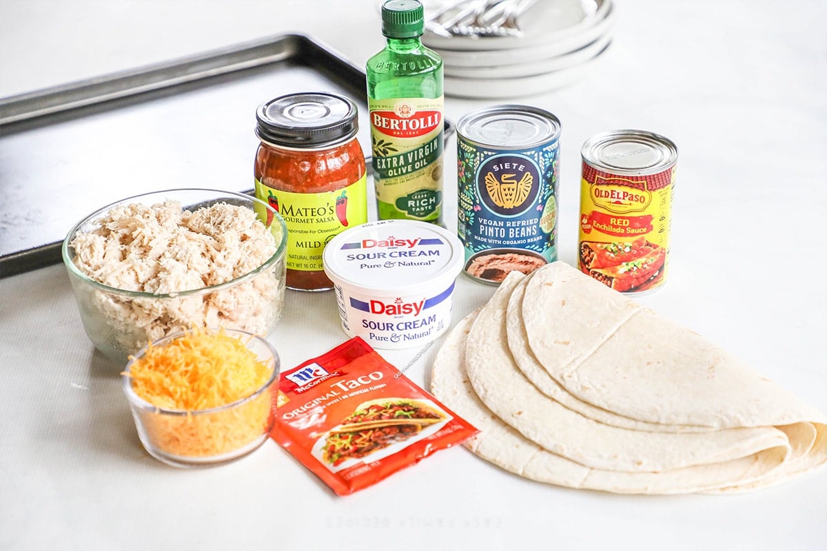 Chicken Chimichanga ingredients on a white background