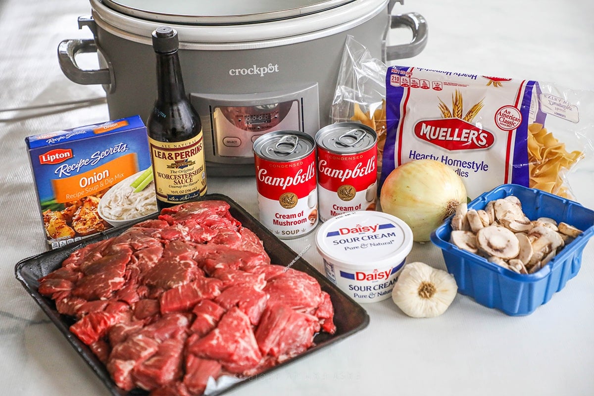 Ingredients for Crockpot Beef Stroganoff