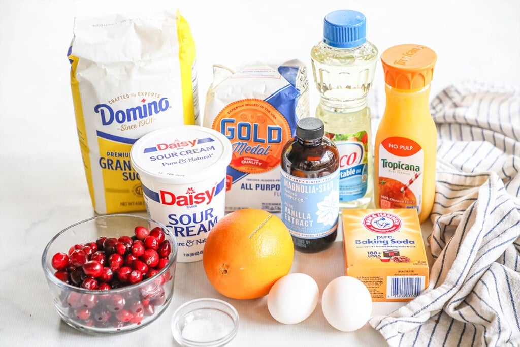 ingredients for cranberry orange bread.