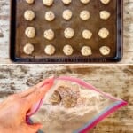 A vertical collage of four images showing how to make cinnamon snowball cookies.