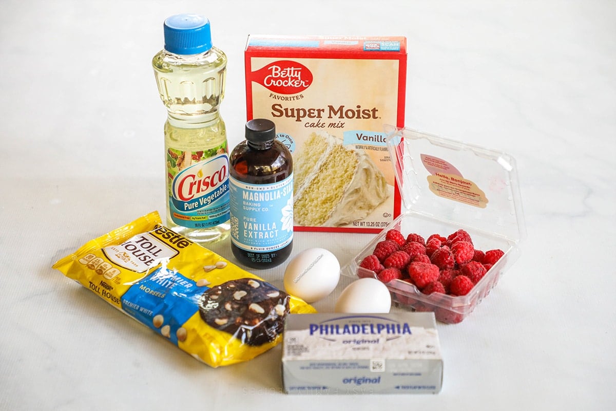 ingredients for raspberry cheesecake cookies.