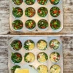 A collage of four images showing the steps for making cottage cheese egg bites.