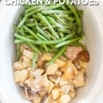 Chicken with green beans and potatoes in a slow cooker.