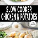 Chicken and potatoes in slow cooker and plated after cooking.