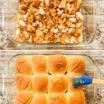 Vertical collage of four images showing how to make chicken tender sliders.