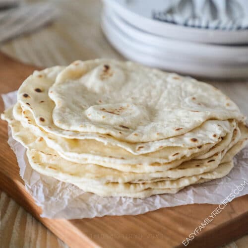 homemade tortillas stacked.