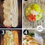 A collage image with four photos showing the steps for making an Italian Grinder Sandwich. The text reads, “Italian Grinder Baked Sandwich”