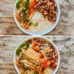 Collage image showing the steps for making Chicken Fajita Bowls