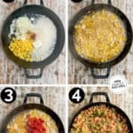 how to make Southwest rice, 1) add rice, butter, corn, and onion to a skillet, 2) add in broth, 3)top with Rotel tomatoes, stir, and cook, 4) serve and enjoy!