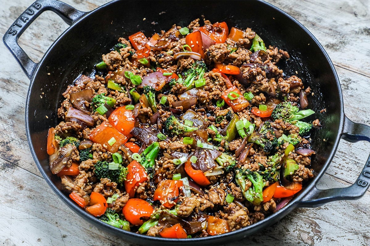 Ginger Sesame Ground Chicken Stir Fry