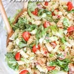 above image of pasta salad in a bowl.