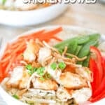side view of a bang bang chicken bowl.
