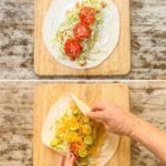 A vertical collage of four images showing how to make chicken tender wraps.