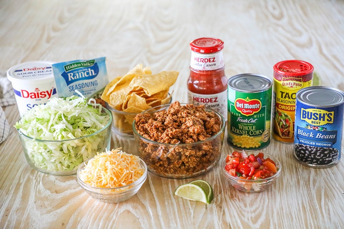 Ingredients for layered taco salad