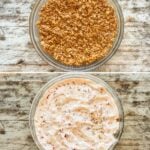 A vertical collage showing four steps for making layered taco salad.