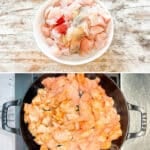 A collage of four images showing the steps for making Honey BBQ Chicken Bites.
