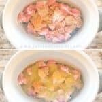 A collage of four images showing the steps for making Crockpot Pork Chile Verde.