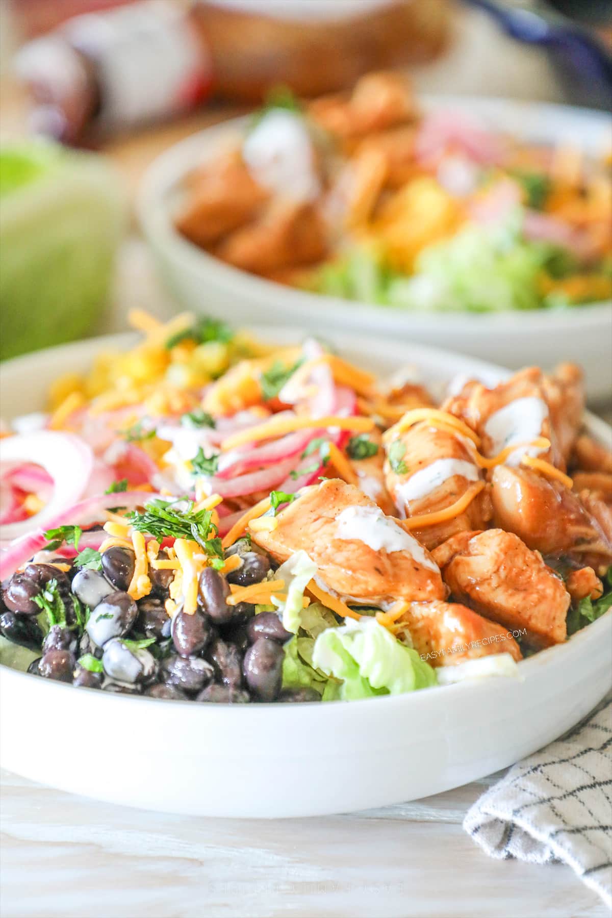 Honey BBQ Chicken Bowl in a white ceramic bowl.