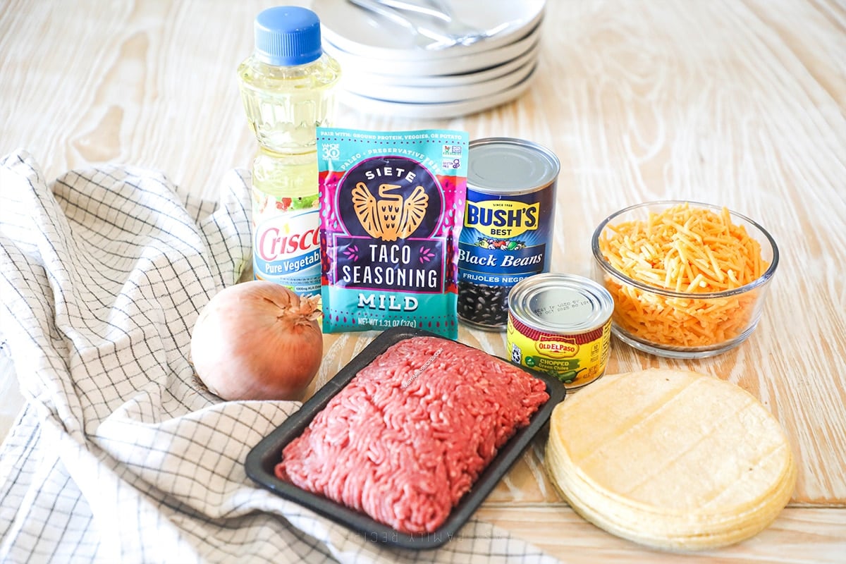 ingredients for southwest beef fried tacos.