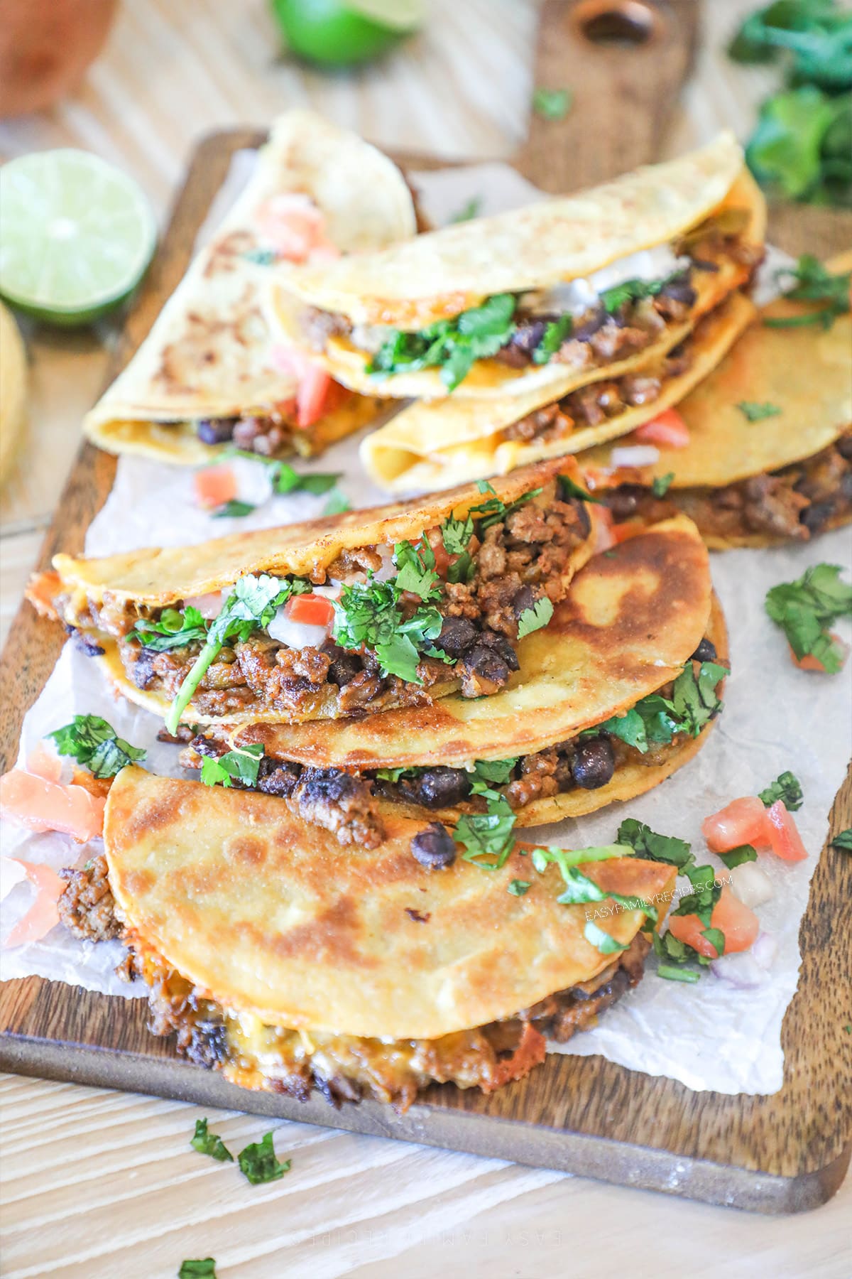above image of fried beef tacos on a plate. 