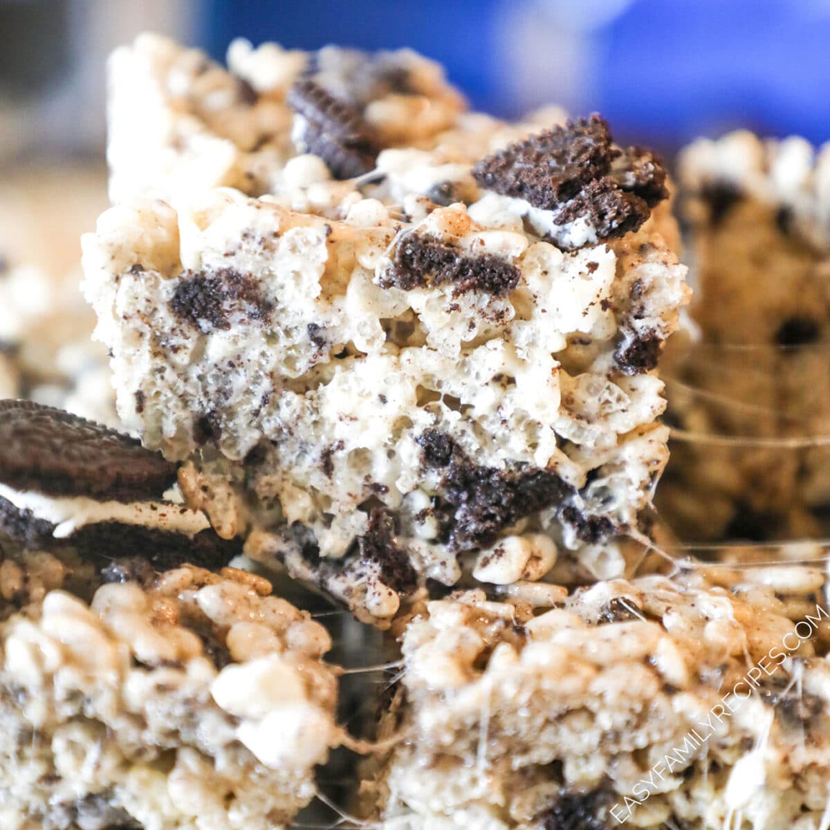 A stack of Oreo Rice Krispie treats.