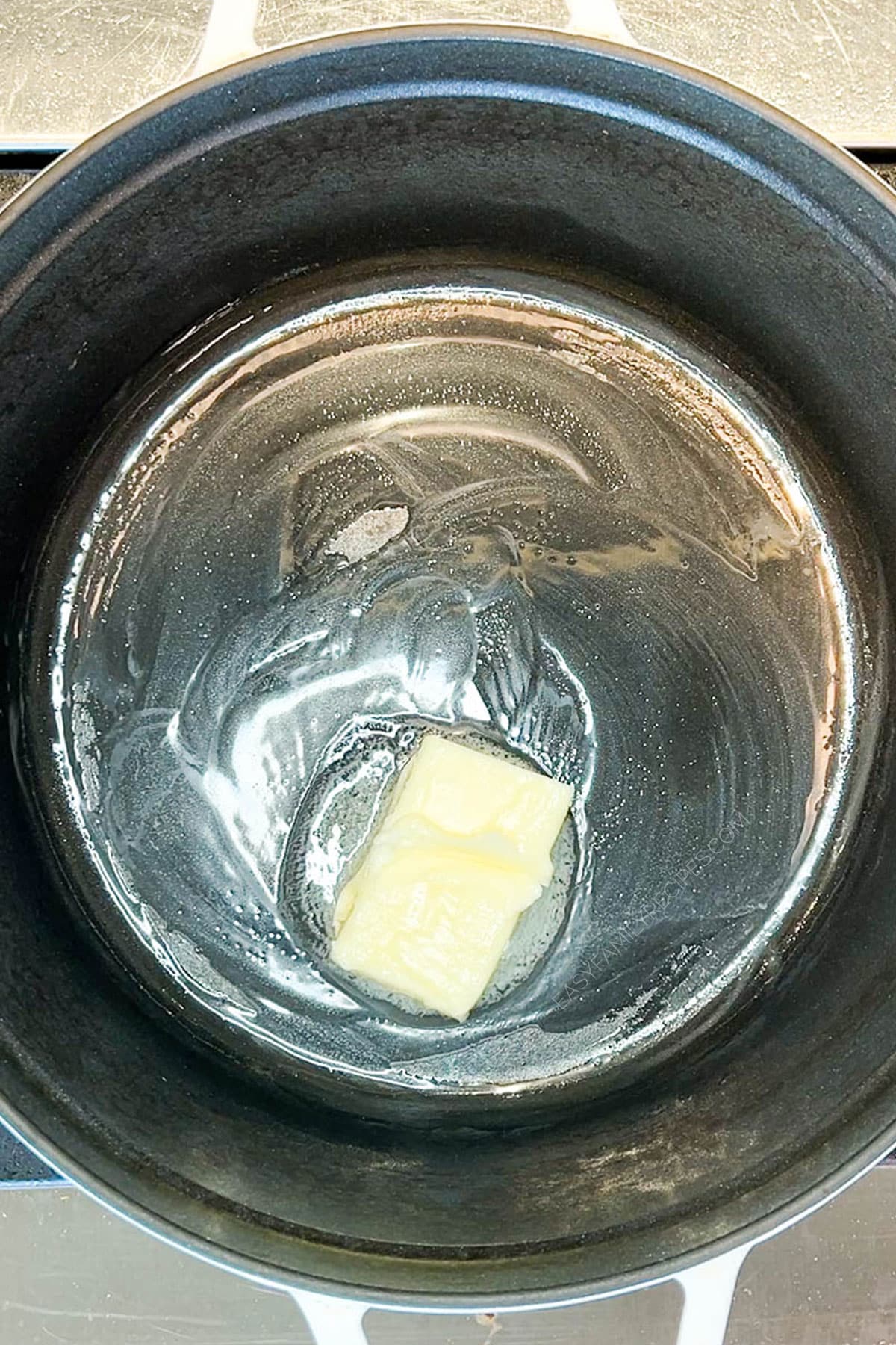 Melting the butter for Cookies & Cream Rice Krispie Treats