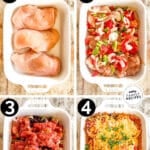 A collage of four numbered images showing the steps for making Mexican Chicken Bake. The text reads, "Mexican Chicken Bake."