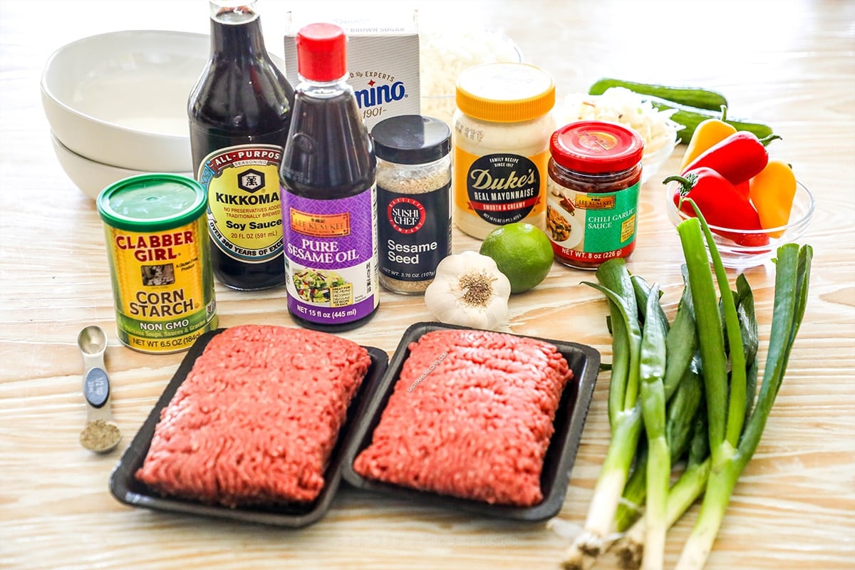 ingredients for beef bulgogi bowls.