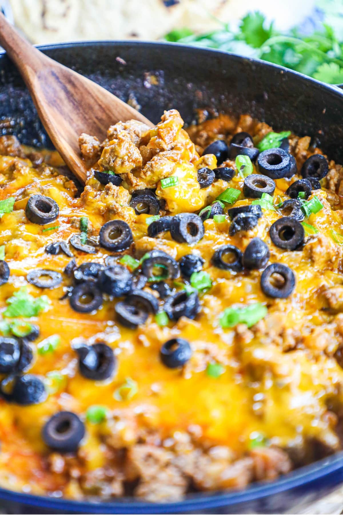 enchilada skillet finished and ready to serve