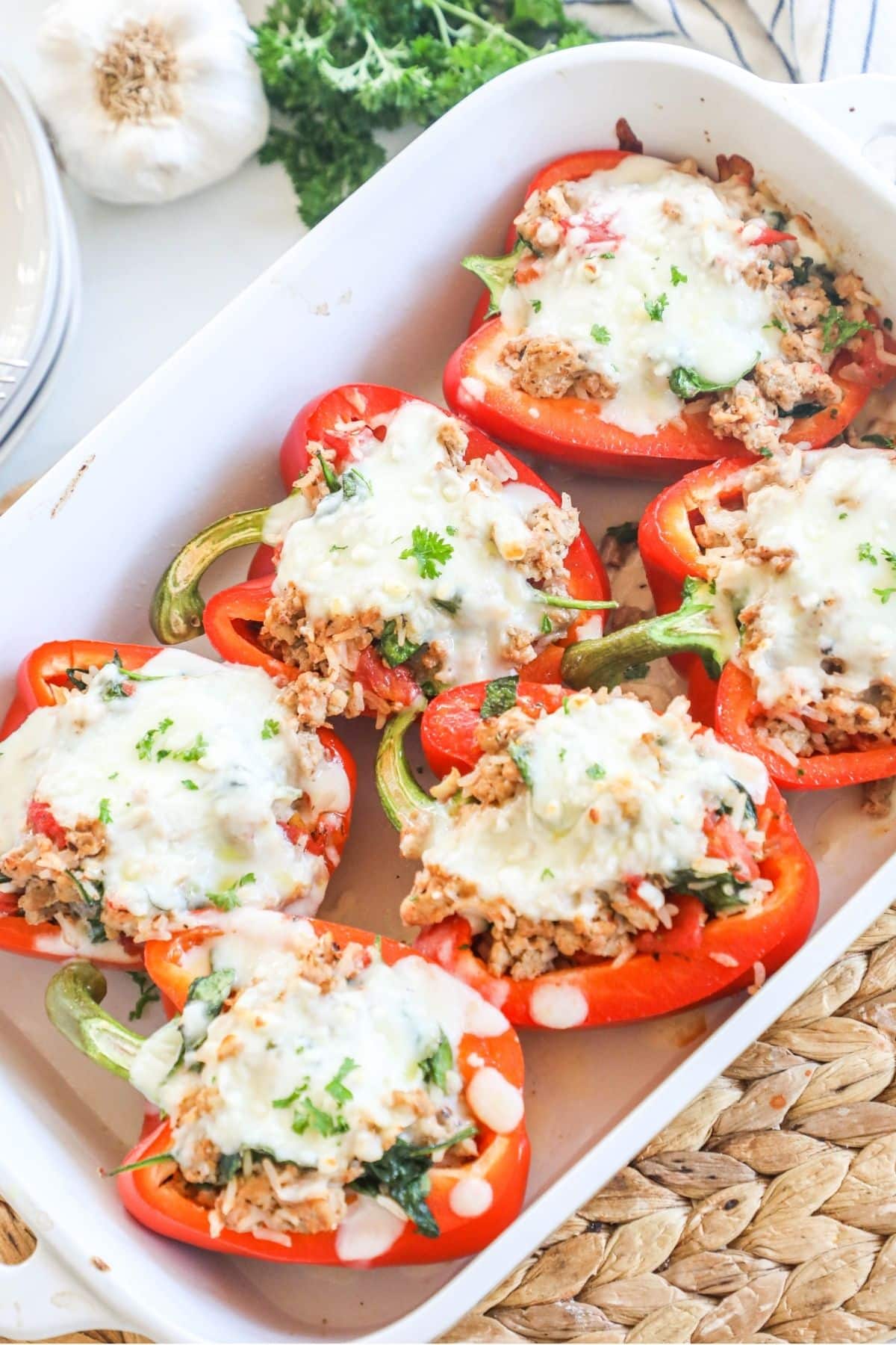 Ground chicken stuffed peppers