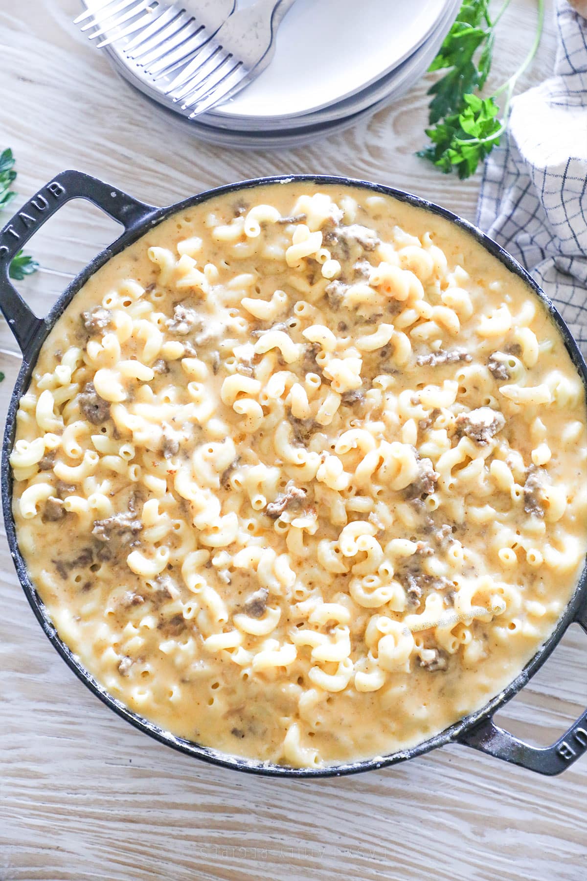 Step 6 for how to make Loaded Mac & Cheese with Ground Beef - add the pasta