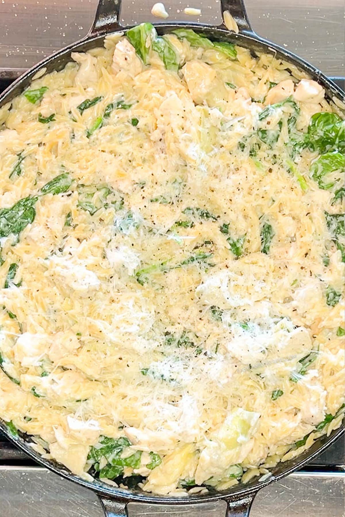 After tossing ingredients together in pan.