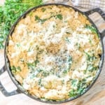 Easy one pot spinach artichoke chicken orzo recipe.