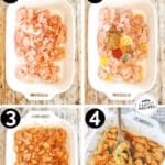 Collage of four images showing the numbered steps for how to make Chicken Schwarma Bites The text reads, “Chicken Schwarma Bites”