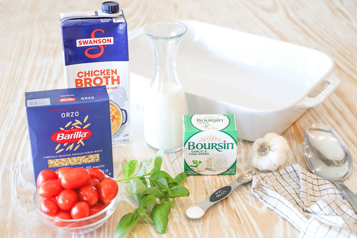 Ingredients for Creamy Boursin Baked Orzo
