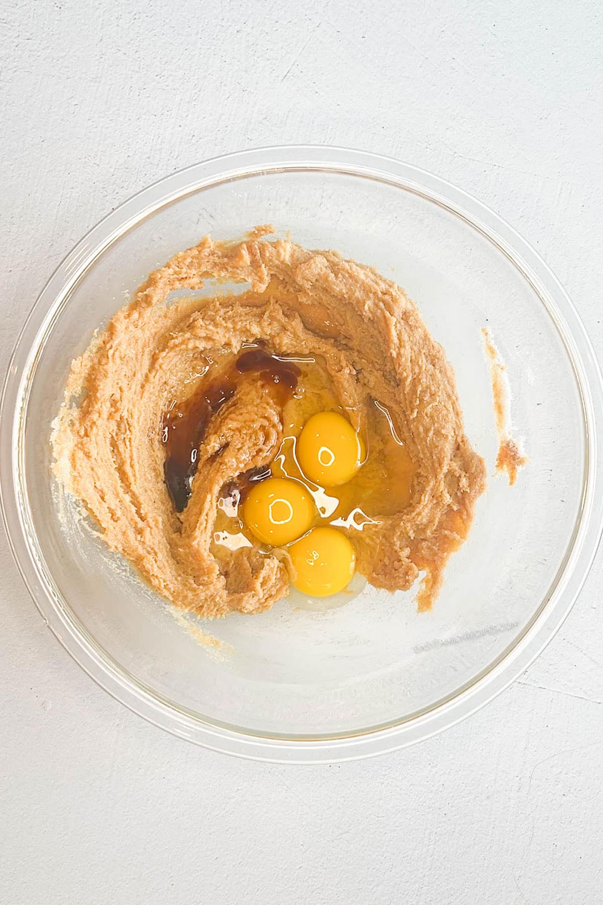 eggs added to butter and sugar mixture.