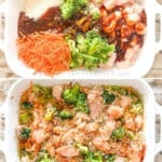 Vertical collage of four images showing the steps for how to make Teriyaki Chicken Casserole