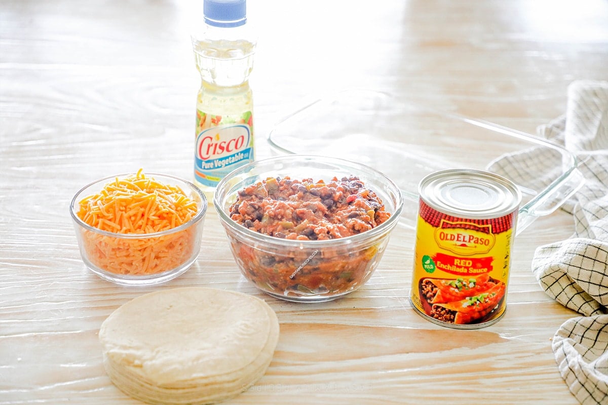 ingredients for chili cheese enchiladas.